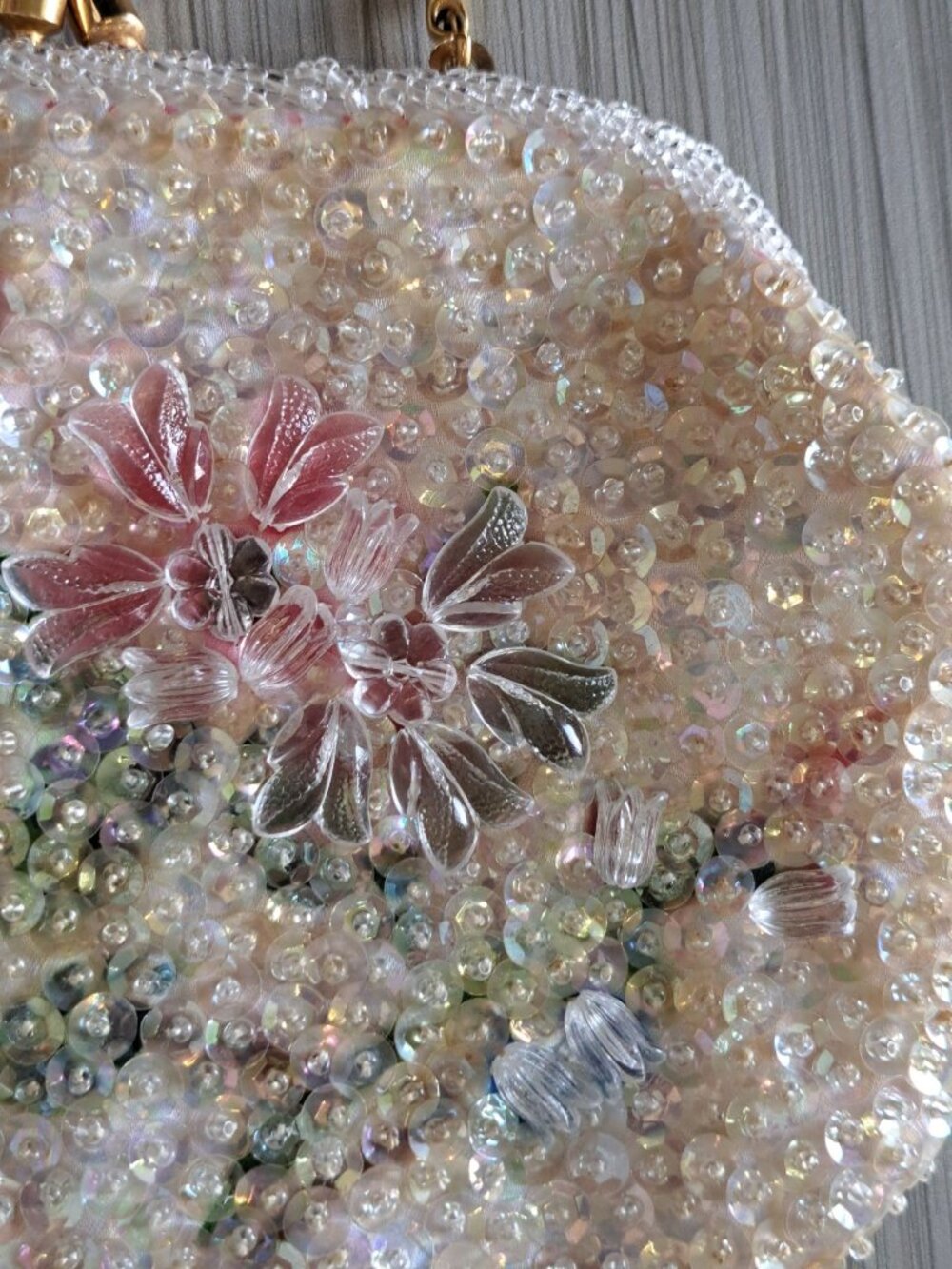 Vintage Walborg Beaded Floral Evening Bag Purse Chain Sequins Embellished Flower - Picture 2 of 13